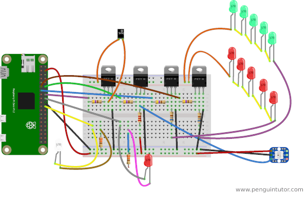Breadboard wiring diagram for Christmas House with LEDs, NeoPixel and smoke generator