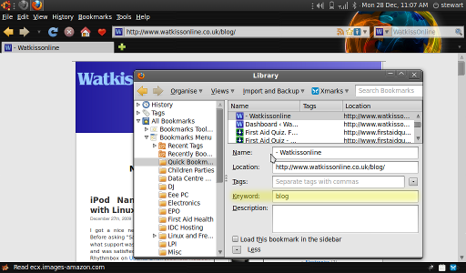 Firefox bookmarks keyword option (Ubuntu Netbook Remix Linux)