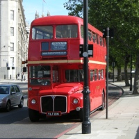 Traditional red London bus