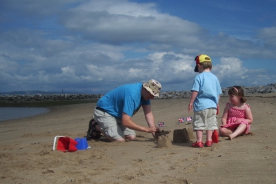Building sandcastles on Morecambe beach (east bay)