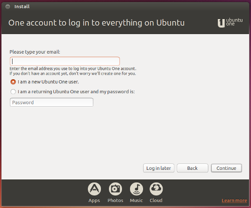 Ubuntu install - Using a Ubuntu One account