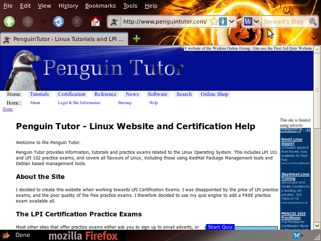 Screenshot PenguinTutor Linux website